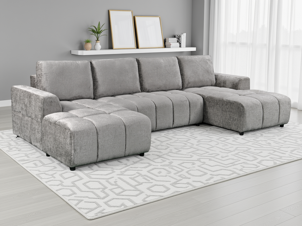 LookWish Shanghai Luxury Grey U Shape Corner Sofabed