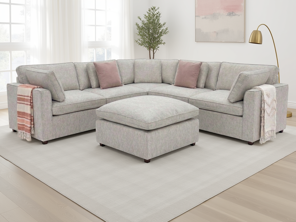LooksWish Santorini Sofa Grey Large Corner with Footstool
