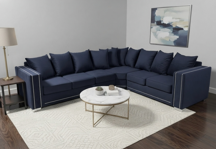 Alaska Plush Velvet Black 6 Seater Scatter Double Corner Sofa