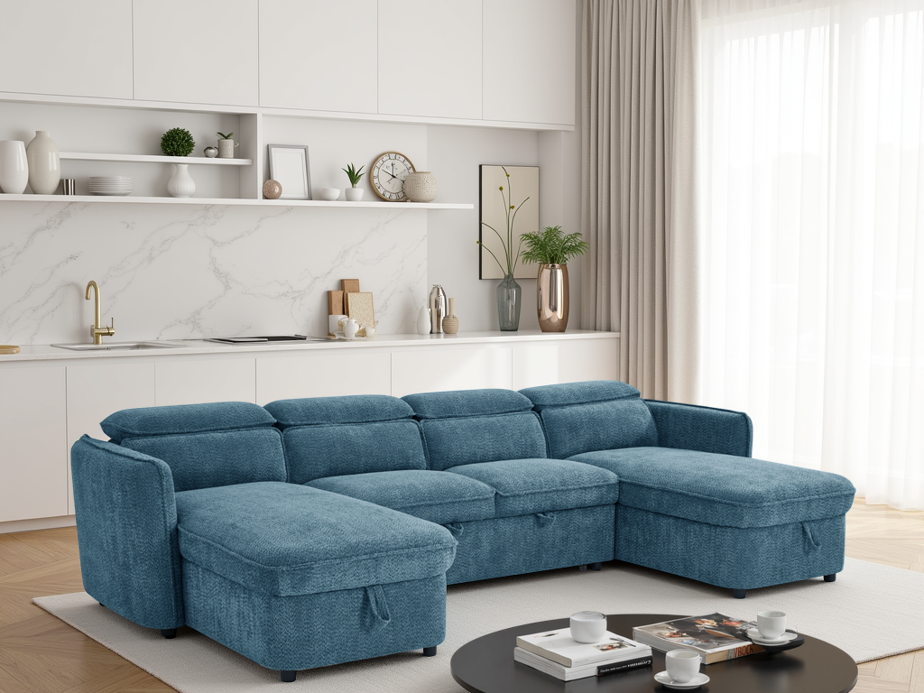 LookWish Capri Sofabed Blue U Shape Corner