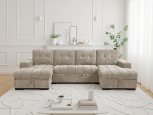LooksWish Palermo Sofabed Beige U Shape Corner