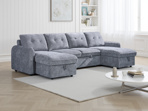 LooksWish Moscow Sofabed Grey U Shape Corner