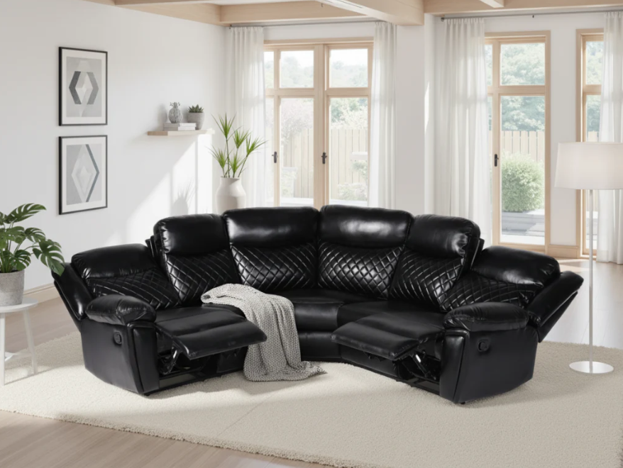 LooksWish Myra Recliner Sofa Black Large Corner