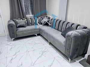 New Penal Stripped Crystal Lilly Steel Plush Fabric Sofa L-Shape Corner Sofa