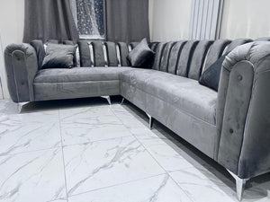 New Penal Lilly Cream Plush Velvet 7 Seater Corner L-Shape Fixed Seat Comfy Sofa