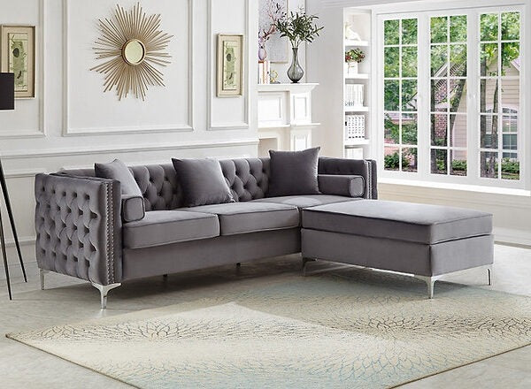 Ray Furniture Chesterfield Brooma Empire Couch Grey Plush Large 3 Seater With Large Stool Set