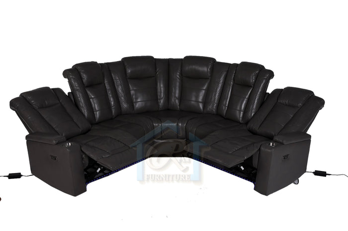 LooksWish Orlando Black - Electric Recliners Sofa With Cupholders - 5 Seater Corner Sofa Black/LED Lights/Wireless Charging
