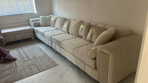 New Panel Lilly Customise Size 40cm Cream Plush Golden Details Straight Comfy Sofa