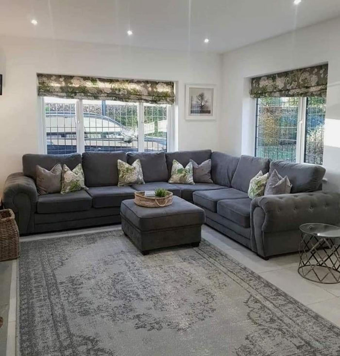 New Vegas Chesterfield Fullback Cushions Grey 6 Seater Corner L-Shape Sofa