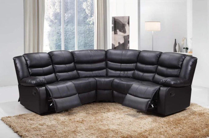 New Roma Recliner 5 Seater L-Shape Corner Black Air Leather Sofa