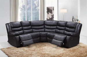 New Roma Recliner 5 Seater L-Shape Corner Black Air Leather Sofa