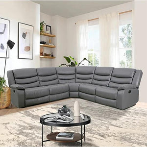 New Roma Recliner 5 Seater L-Shape Corner Grey PU Leather Sofa