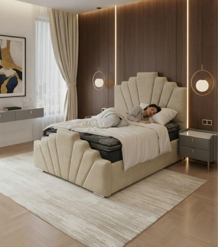 New LooksWish Bed ART Panel Lilly Shella Padded Strong Luxury Marble Fabric Beds