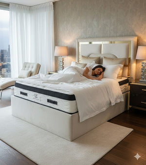 AVERY SLEIGH STYLE WINGED BED FRAME DESIGNER UPHOLSTERED BED FRAME WITH WINGBACK HEADBOARD