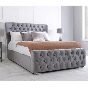 Clarey Winged Beds Chesterfield Upholstery Plush Velvet Bed