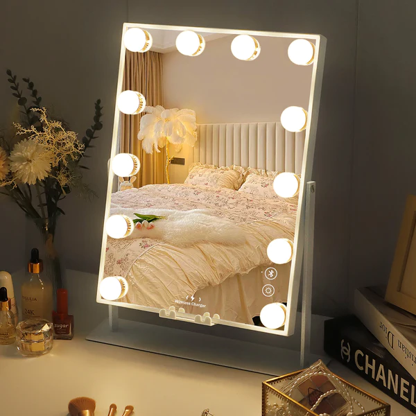 Luxury Gift Ray Hathaway Hollywood Slim Vanity Mirror with Wireless Charging L - 12 Dimmable LED Bulbs