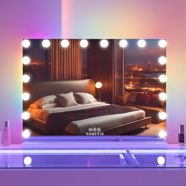 Luxury Ray Mary Hollywood Glow Vanity Mirror with RGB - 18 Dimmable LED Bulbs
