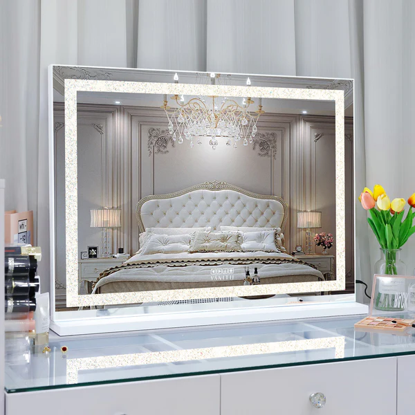 Luxury Crystal Hollywood Vanity 3D Mirror With Bluetooth-Hollywood Led Strip Music Mirror