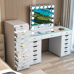 Luxury Ray Diana Vanity Tall Desk 9-Drawer Makeup Vanity Storage Unit With Lights - 3D Mirror Bluetooth Speaker