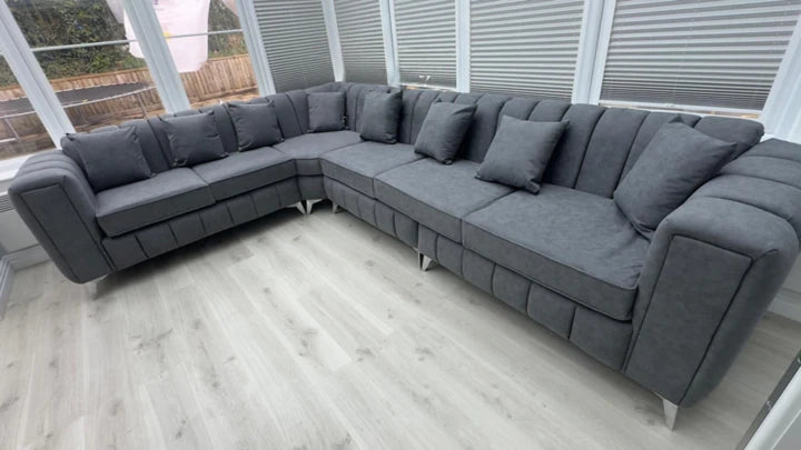 New Penal Lilly Grey Marble 6 Seater Corner L-Shape Comfy Sofa