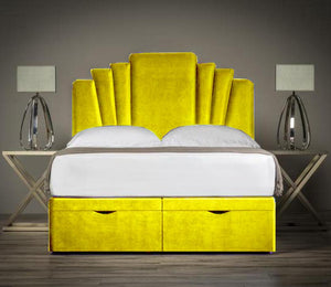 Diana Ottoman Storage Bed Divan Ottoman Base With Vertical Lined Designer Headboard