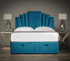Diana Ottoman Storage Bed Divan Ottoman Base With Vertical Lined Designer Headboard