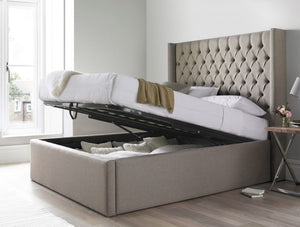 Aimy Winged Ottoman Bed Quality Storage Base & Wingback Headboard