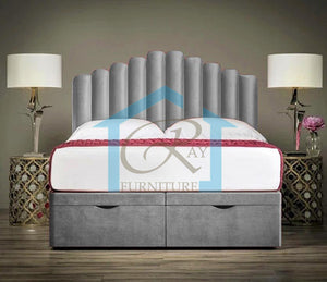 Amina Ottoman Bed Divan Ottoman Base With Designer Headboard