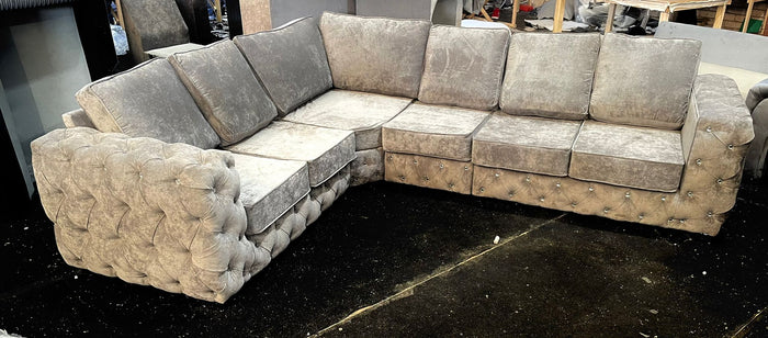 Ashton Verona Chesterfield 6 Seater Corner Sofa Grey Kenzington Fullback