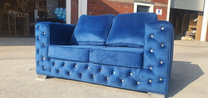 Ashton Chelsea Sofa 3+2 Seater Set Blue Plush Velvet Full Back