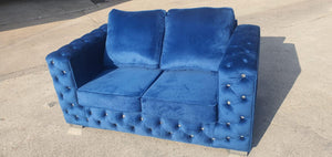 Ashton Chelsea Sofa 3+2 Seater Set Blue Plush Velvet Full Back
