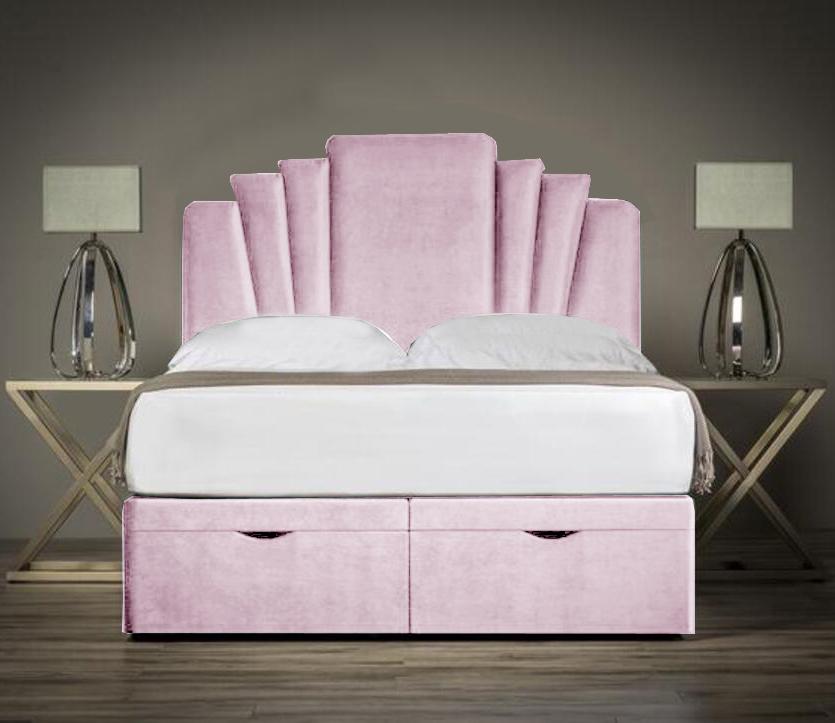 Diana Ottoman Storage Bed Divan Ottoman Base With Vertical Lined Designer Headboard