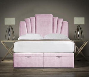 Diana Ottoman Storage Bed Divan Ottoman Base With Vertical Lined Designer Headboard