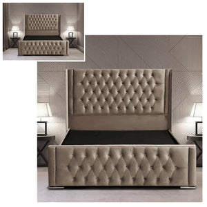 Beauty Winged Bed Luxury Plush Velvet Upholstered Designer Bed Frame