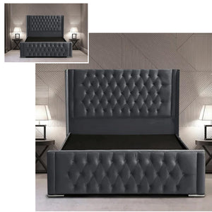 Beauty Winged Bed Luxury Plush Velvet Upholstered Designer Bed Frame