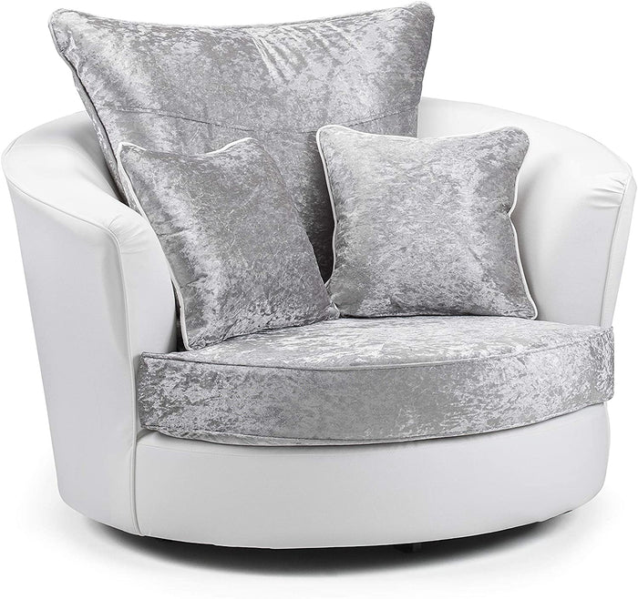 Farrow Crushed Velvet Leather White/Silver Cuddle Chair