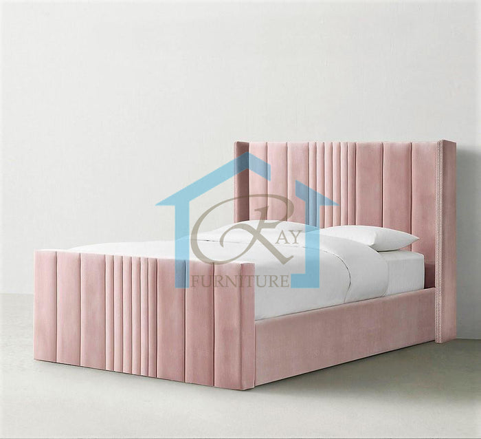 Diana Winged Bed Luxury Plush Velvet Upholstered Designer Bed Frame