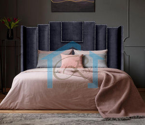 ITALIANA WINGED BED FRAME SLEIGH STYLE DESIGNER LUXURY VELVET UPHOLSTERED BED FRAME