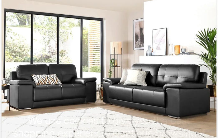 Kansas Black Leather 3+2 Seater Sofa Set