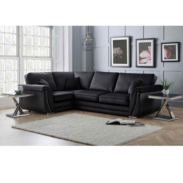 Luxe Plush Black Sofa 4 Seater Left Corner