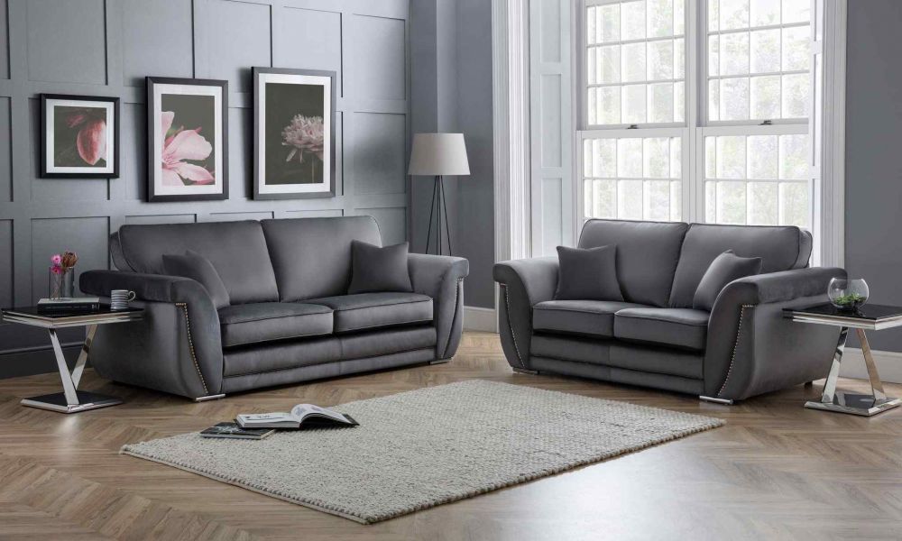 Luxe Plush Steel Grey Sofa 3+2 Seater Sofa Set