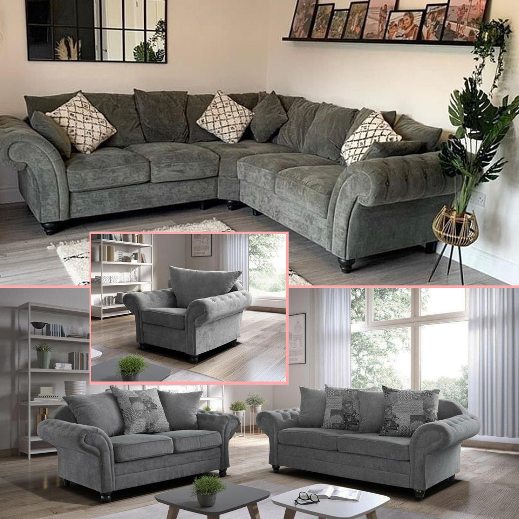 Nicole Chesterfield Grey Sofa 5 Seater Corner Couch
