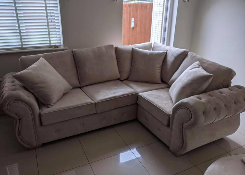 Rio Tuxedo Chesterfield Cream Fabric 4 Seater Corner Sofa