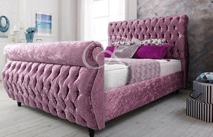 Crush Velvet Swan Chesterfield Beds Sleigh Design Frame