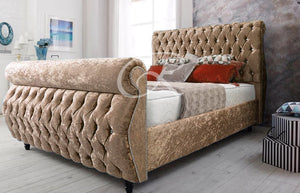 Crush Velvet Swan Chesterfield Beds Sleigh Design Frame