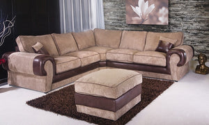 Tango Jumbo 5 Seater Corner Sofa Cord Brown Leather Fabric