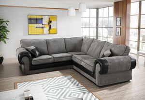 Tango Jumbo 5 Seater Corner Sofa Cord Grey/Black Leather Fabric