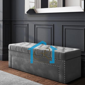 HUGE OTTOMAN BOX PLUSH VELVET UPHOLSTERED TUFTED OTTOMAN STORAGE BLANKET OR TOY BOX