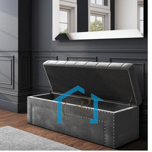 HUGE OTTOMAN BOX PLUSH VELVET UPHOLSTERED TUFTED OTTOMAN STORAGE BLANKET OR TOY BOX
