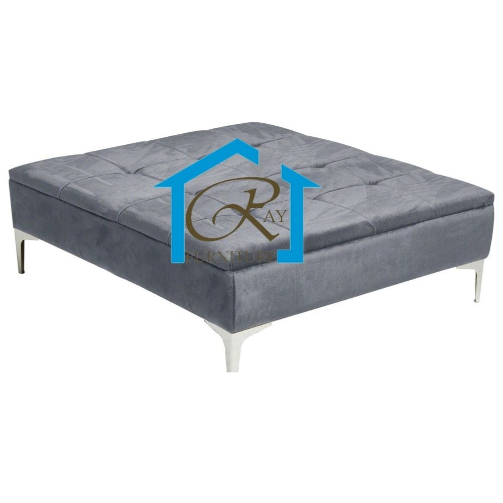 LONDON SQUARE OTTOMAN STORAGE BOX FOOTSTOOL PLUSH VELVET UPHOLSTERED BENCH